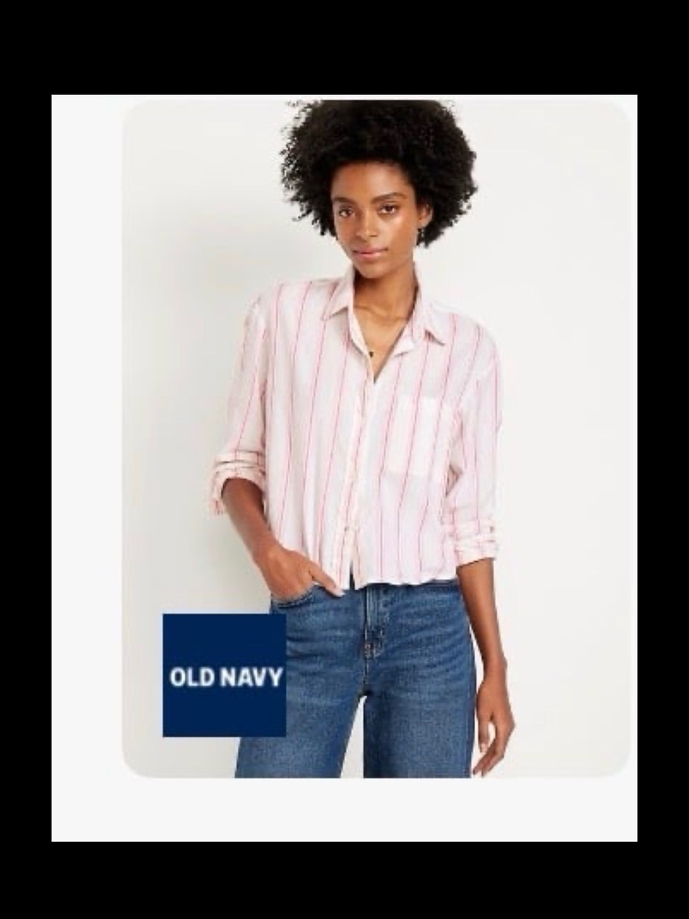 Old Navy Pink Stripe Cropped  Button-Down Women’s Top XL